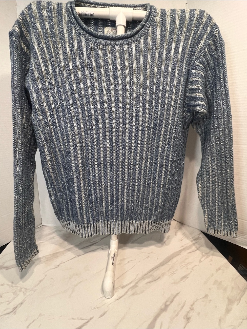 Armani Jeans Blue and Cream Ribbed Crewneck Sweater